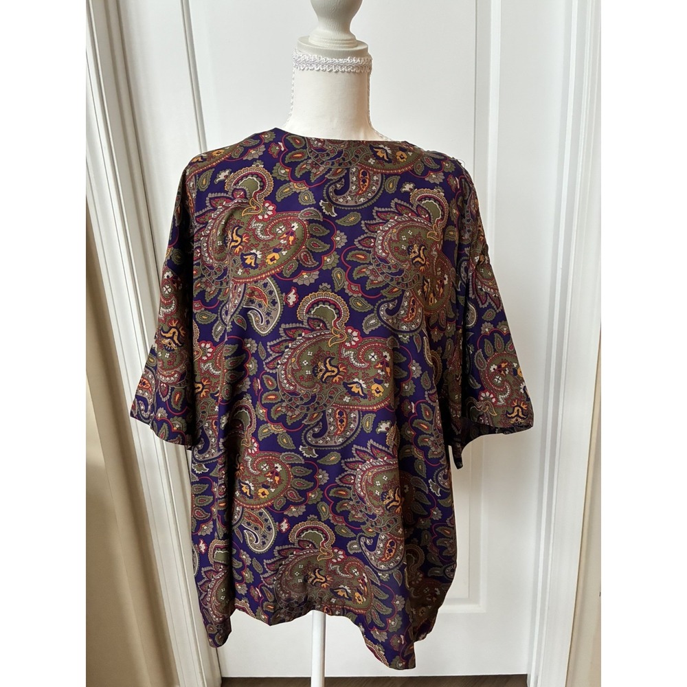 CHAUS Womens Size 20W/34 Button Blouse Purple Green Paisley Short Sleeve - Picture 2 of 16